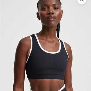 Year of Ours Black Ribbed Sports Bralette with White Trim